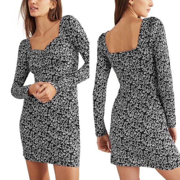 Boden Sweetheart Jersey Dark Floral Babydoll Mini Women's Dress Size 6 - Picture 1 of 13